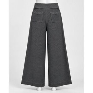 Robert Kitchen Ribbed Knit Cropped Wide Leg Pants Womens S Gray Pull On Pockets